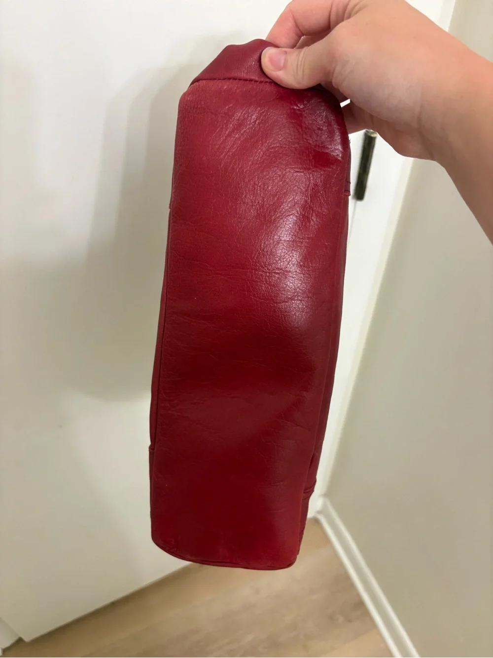 American Leather Co Red Pebble Leather Hobo Shopper Tote Bag Slouchy Studs